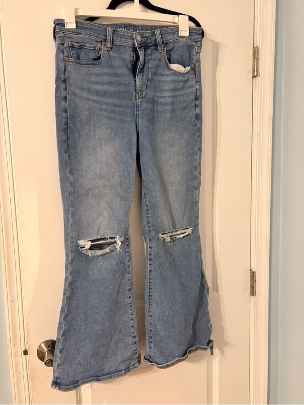 American Eagle Outfitters Light Blue Distressed Flare Jeans